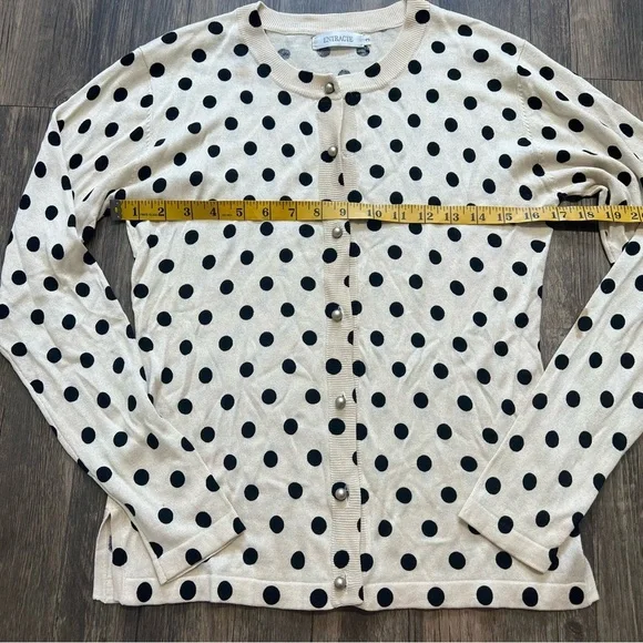 Entracte Vtg Silk Cashmere Polka Dot Crewneck Fitted Button Up Knit Cardigan M - Picture 12 of 16
